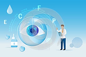 Ophthalmologist doctor diagnosis and check up patient eyesight. Ophthalmology eye sight examination and medical treatment. Optical