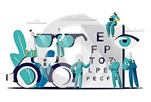 Ophthalmologist Doctor Test Myopia Eye. Male Oculist with Pointer Checkup Optometry for Eyeglasses. Medical Optician