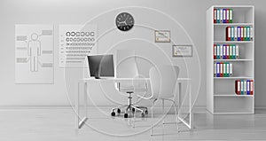 Ophthalmologist office interior realistic vector photo