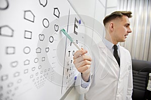 Ophthalmologist Pointing at Eye Chart Background