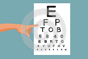 Ophthalmologist Pointing to a Snellen Chart During Examination Vector Illustration