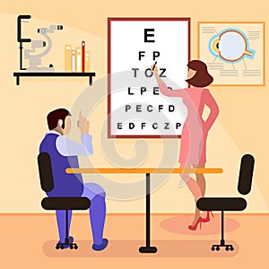 Ophthalmologist Testing Eyesight Flat Illustration