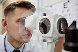 Ophthalmologist Using Vision Test Equpment