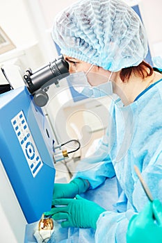 Ophthalmology eye correction. Supgeon perform operation