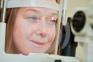 ophthalmology. eyesight check of adult female woman