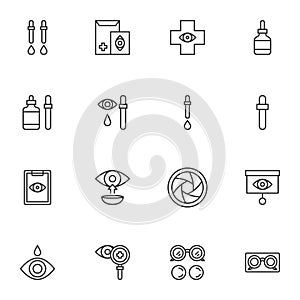 Ophthalmology line icons set
