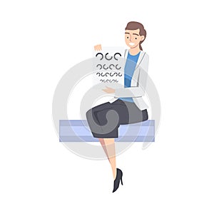 Ophthalmology with Woman Health Care Professional Holding Optotype Vector Illustration