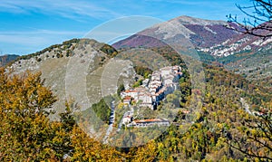The beautiful village of Opi on a sunny autumn afternoon. Abruzzo, Italy. photo