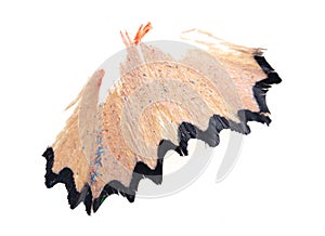 Opics from a sharpening pencil on a white background