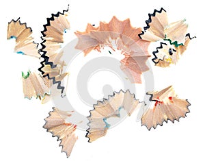 Opics from a sharpening pencil on a white background