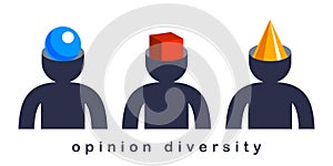 Opinion diversity vector concept, different perspectives metaphor, alternative worldview point of view.