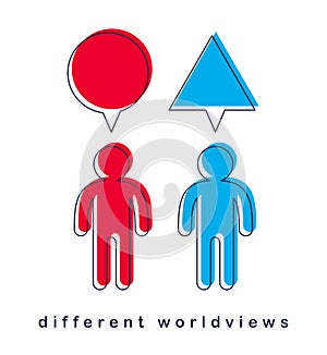 Opinion diversity vector concept, different perspectives metaphor, alternative worldview point of view.