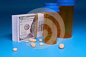 Opioid crisis drugs pills prescription medication and money