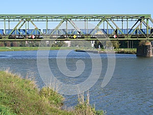 OPOLE SILESIA , POLAND -RAILWAY BRIDGE ON THE ODRA RIVER