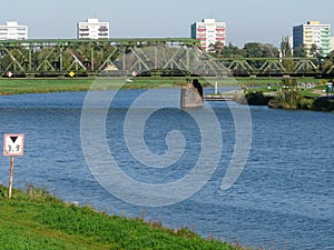 OPOLE SILESIA , POLAND -RAILWAY BRIDGE ON THE ODRA RIVER