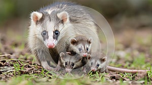 Opossum with cubs