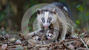 Opossum with cubs