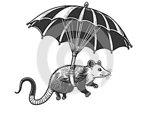 Opossum fly with Umbrella Illustration vector