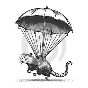 Opossum fly with Umbrella Illustration vector