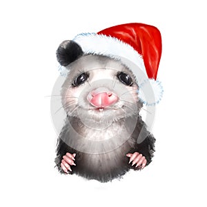 Opossum in Santa Hat