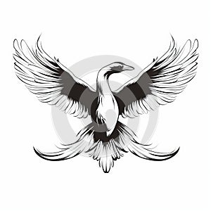 Opportune Phoenix: A Striking Black And White Bird Art Illustration