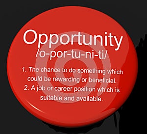 Opportunity Definition Button Showing Chance Possibility Or Care photo