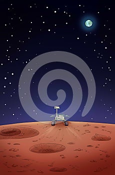 Opportunity exploration rover on Mars. Comic style poster