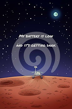 Opportunity exploration rover on Mars poster. My battery is low and it`s getting dark