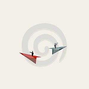 Opposite business direction vector concept. Symbol of strategy, struggle, comparison, dispute. Minimal illustration.