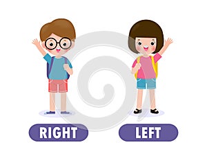 Opposite left and right, Girl on the left and boy on the right on white background illustration vector.