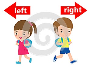 Opposite left and right, Girl on the left and boy on the right on white background,sign left and right illustration vector.