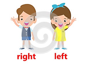 Opposite left and right, Girl on the left and boy on the right on white background,sign left and right illustration vector.