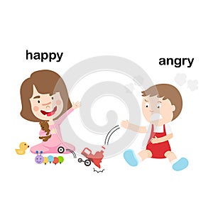 Opposite words angry and happy
