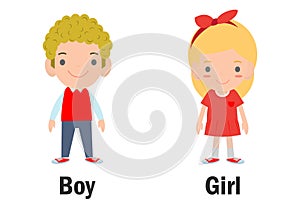 Opposite words boy and girl vector illustration, Opposite English Words boy and girl on white background