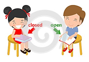 Opposite words closed and open vector illustration, Opposite English Words closed and open vector illustration on white background