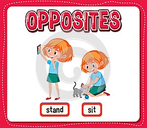 Opposite words for stand and sit