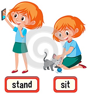 Opposite words for stand and sit