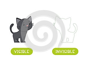 Opposites concept, VISIBLE and INVISIBLE. Word card for language learning.