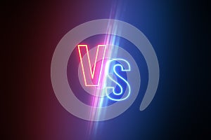 Opposites, versus and choice concept with glowing digital red v and blue s letters opposed to each other on abstract dark