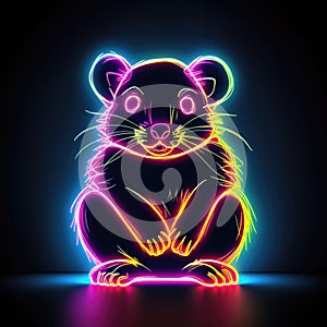 Opposum. Neon outline icon with a light effect