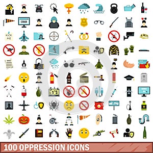 100 oppression icons set, flat style photo