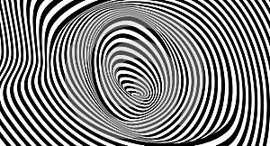 Opt Art style background. Volume of Black and white strips or lines optical horizontal illusion