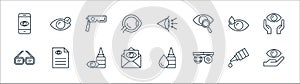 Opthalmology line icons. linear set. quality vector line set such as eye insurance, testing glasses, notification, eye,