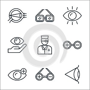 Opthalmology line icons. linear set. quality vector line set such as eye, testing glasses, hyperopia, testing glasses,