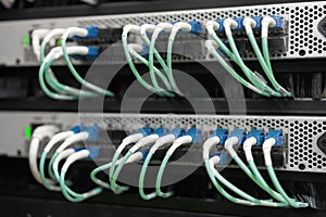 Optic fiber cables connected in data center