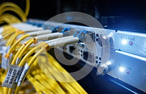 Optic fiber cables connected to data center