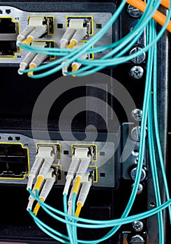 Optic fiber cables connected to a switch