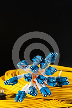 Optic fiber patch cord cables with connectors type LC used in telecommunication networks