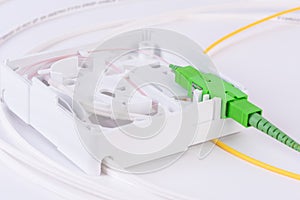 Optic Wall Subscriber Socket Box with Patch Cord Cables Close-up