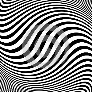 Optical art abstract background wave design black and white.